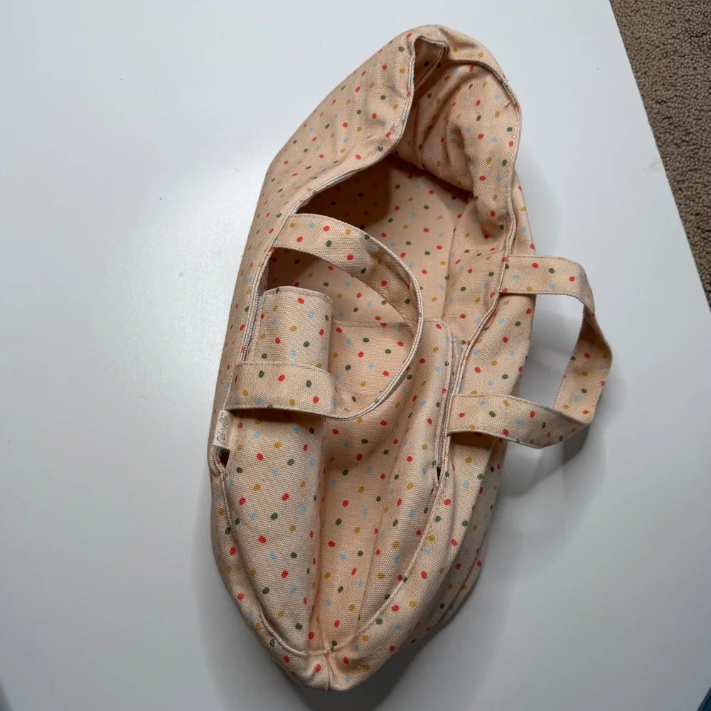 OLLI ELLA Doll Carrier Peach Polka Dot Canvas Toy Travel Bed Kids Play Pretend